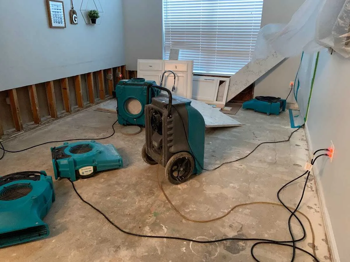 Dehumidifier in flood-cut room for Water Damage Restoration in North Kingstown